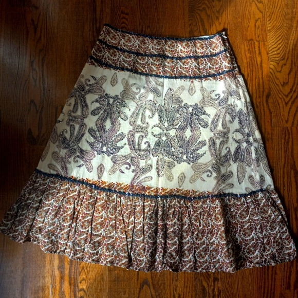 Sz 10🎈Vintage Indian Paisley Beaded Cotton Skirt - Picture 1 of 16